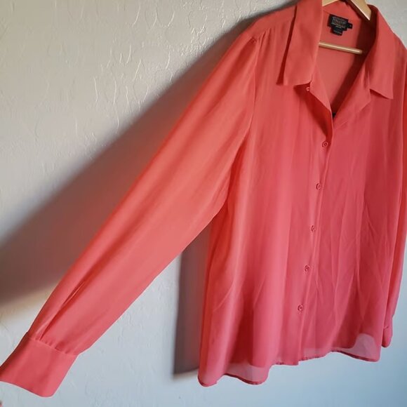 Pendleton Sheer Button Up Shirt w Cami Tank Coral Size Women's 18 Long Sleeves - Picture 4 of 6